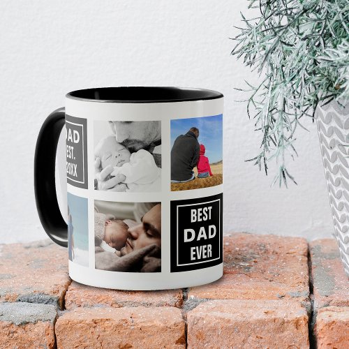 Custom Photo Collage and Dad Text Squares Two_Tone Coffee Mug