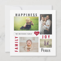 Custom Photo Collage and Love Joy Peace Family Holiday Card