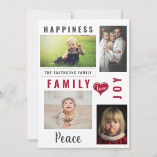 Custom Photo Collage and Love Joy Peace Family Holiday Card