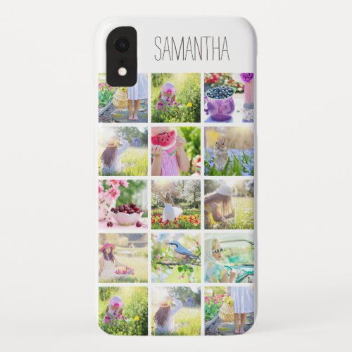 Custom Photo Collage and Name iPhone XR Case - Create your own personalized photo collage phone cases with 15 custom images and your name or monogram! Add your favorite photo, design or artwork to create something really unique. To edit this design template, upload your own images as shown above. You can even customize fonts and colors to suit your style.
Treat yourself or make the perfect gift for family, friends, parents and grandparents!