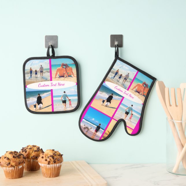 Custom Photo Collage and Text Personalized Your Oven Mitt & Pot Holder Set (Insitu(Hanging))
