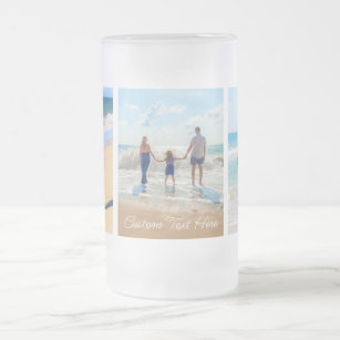 Custom Photo Collage and Text Your Photos Gift Frosted Glass Beer Mug