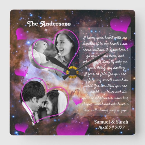 Custom Photo Collage Anniversary Wedding  Galaxy Square Wall Clock