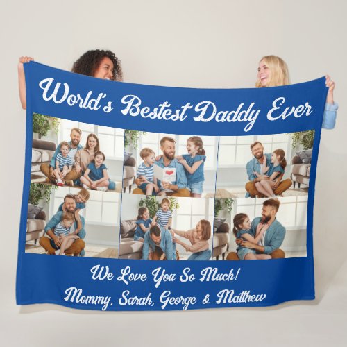 Custom Photo Collage Best Dad Fathers Day Gift  Fleece Blanket