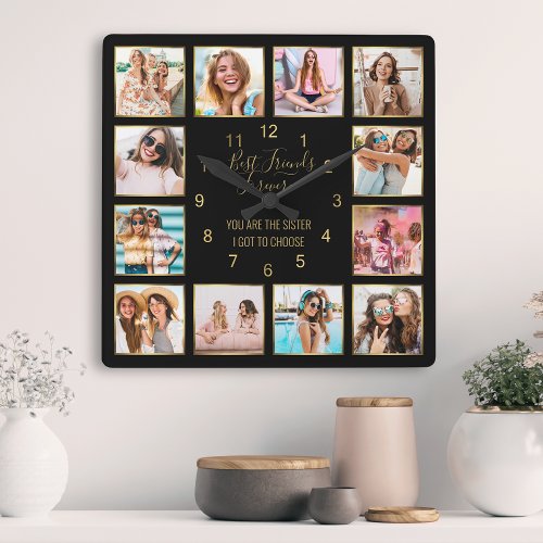 Custom Photo Collage Best Friends Forever Quote Square Wall Clock