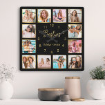 Custom Photo Collage Besties Gold Black Square Wall Clock<br><div class="desc">Make this trendy elegant black and gold photo collage wall clock unique with 12 of your favorite photos with your best friend(s). The design also features modern handwritten "Besties" script and your names.</div>