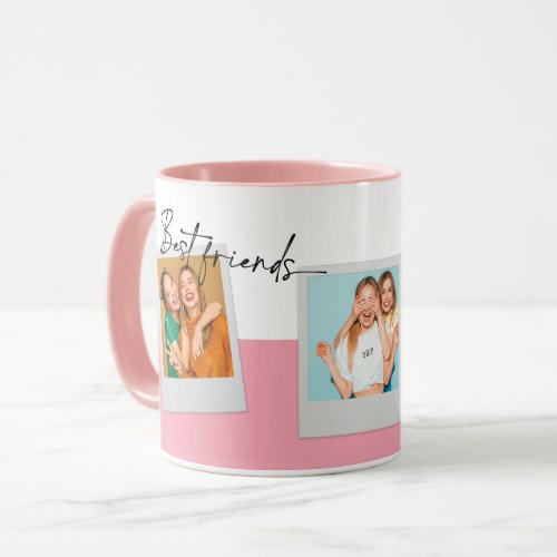 Custom Photo Collage BFF Besties Pink Script Cute Mug