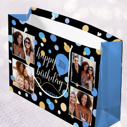 Custom Photo Collage Birthday Blue Large Gift Bag