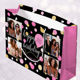 Custom Photo Collage Birthday Pink Large Gift Bag