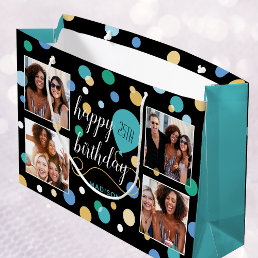 Custom Photo Collage Birthday Turquoise Large Gift Bag