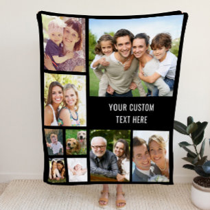 Custom Photo Collage Black Fleece Blanket