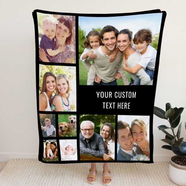 Custom Photo Collage Black Fleece Blanket (Creator Uploaded)