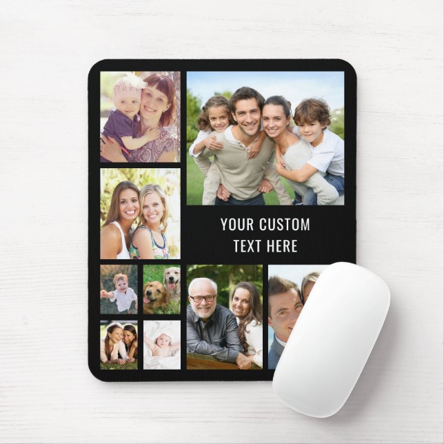 Custom Photo Collage Black Mouse Pad (With Mouse)