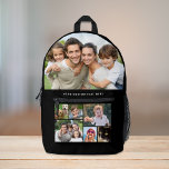 Custom Photo Collage Black Printed Backpack<br><div class="desc">A custom photo collage black backpack for that perfect gift. Personalize with seven photos of family,  pets,  memories,  events,  your photography,  etc. and add a line of text in simple white typography. The colors of the background and text can be changed by editing in the design tool.</div>