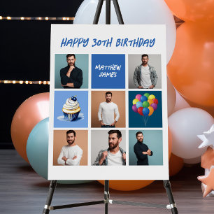 Custom Photo Collage Blue Birthday Party Foam Board
