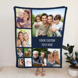Custom Photo Collage Blue Fleece Blanket