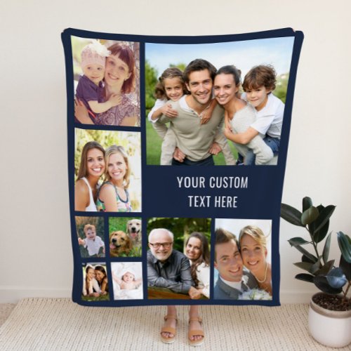 Custom Photo Collage Blue Fleece Blanket