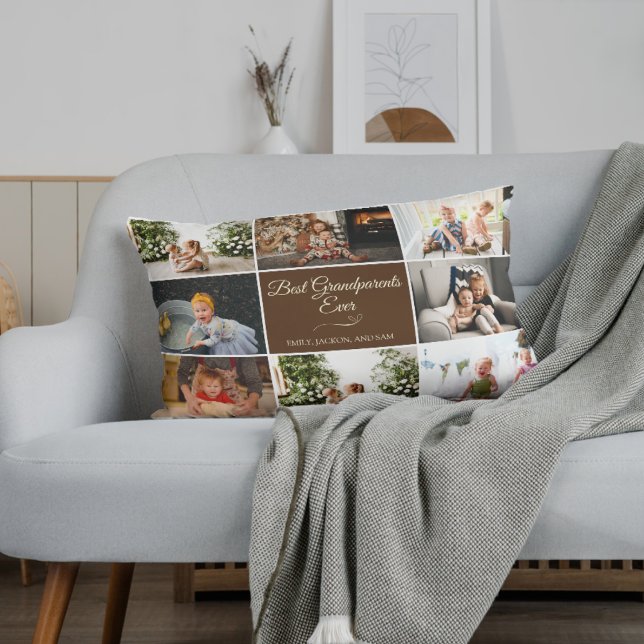 Custom Photo Collage Brown Lumbar Pillow (Creator Uploaded)