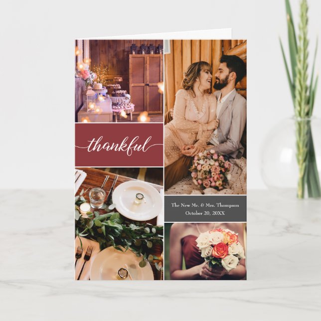 Custom Photo Collage Burnt Orange Thank You Card (Front)