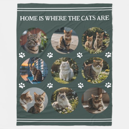 Custom Photo Collage Cats green Fleece Blanket