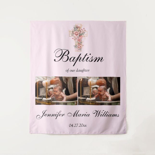 Custom Photo Collage Christening Baptism Backdrop (Front)