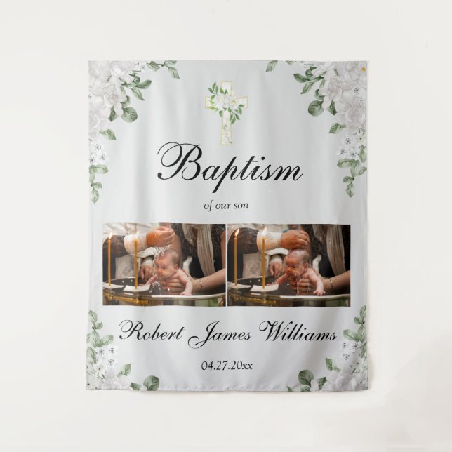 Custom Photo Collage Christening Baptism Backdrop (Front)