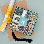 Custom Photo Collage & Class Year Graduation Cap Topper<br><div class="desc">Create a sweet keepsake of your school years with this custom grad cap topper. Customize with 9 square photos of your family,  friends,  relationship,  pets,  vacations or favorite memories. Personalize the center with your class year and school name in white lettering on a vibrant turquoise aqua background.</div>