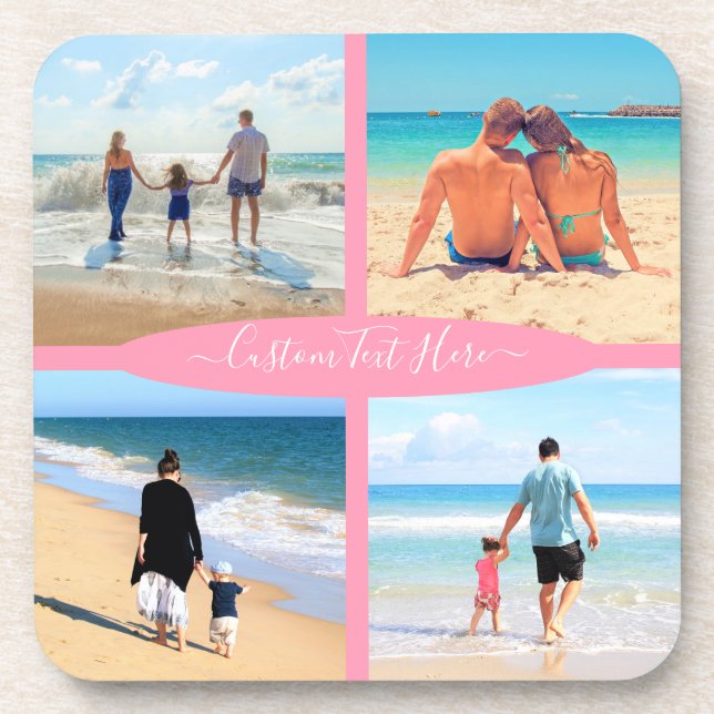 Custom Photo Collage Coaster Personalized Text (Front)