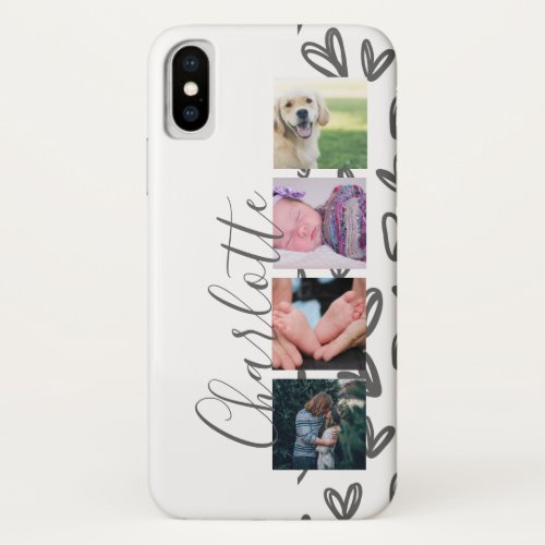 Custom Photo Collage Customizable Grey Hearts iPhone X Case