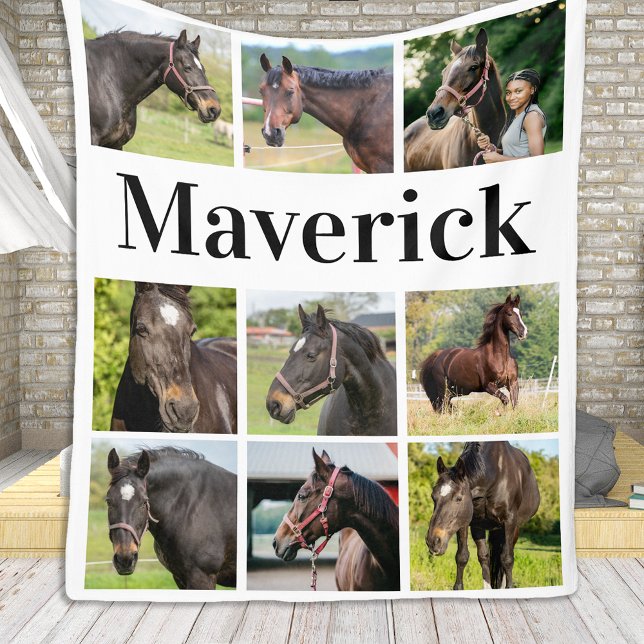 Custom Photo Collage Cute Personalized Horse Lover Fleece Blanket (Creator Uploaded)