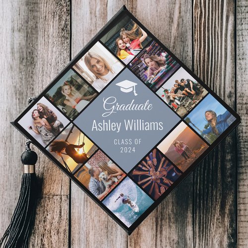 Custom Photo Collage Dusty Blue Trendy Cute Script