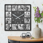 Custom Photo Collage Elegant Black Wood Family Square Wall Clock<br><div class="desc">Easily personalize this black wooden plank elegant style wall clock with your custom photos. The template uses a black and white photo filter to create a more coordinated look. For best results,  crop the images to square - with the focus point in the center - before uploading.</div>
