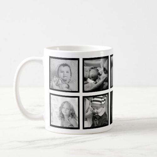 Custom Photo Collage Elegant Modern Black White Coffee Mug - Create your own personalized family photo collage mug with your custom images. Add your favorite photo, design or artwork to create something really unique. To edit this design template, click 'Change' and upload your own image as shown above.
Treat yourself or make the perfect gift for family, friends, parents and grandparents!