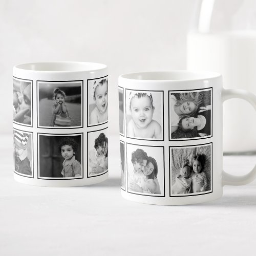 Custom Photo Collage Elegant Modern Black White Coffee Mug