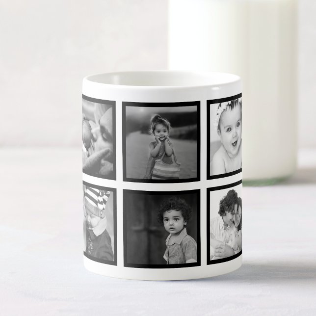 Custom Photo Collage Elegant Modern Black White Coffee Mug (Creator Uploaded)