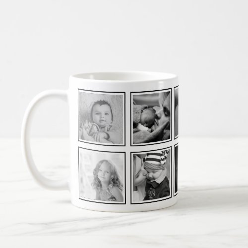 Custom Photo Collage Elegant Modern Black White Coffee Mug - Create your own personalized family photo collage mug with your custom images. Add your favorite photo, design or artwork to create something really unique. To edit this design template, click 'Change' and upload your own image as shown above.
Treat yourself or make the perfect gift for family, friends, parents and grandparents!