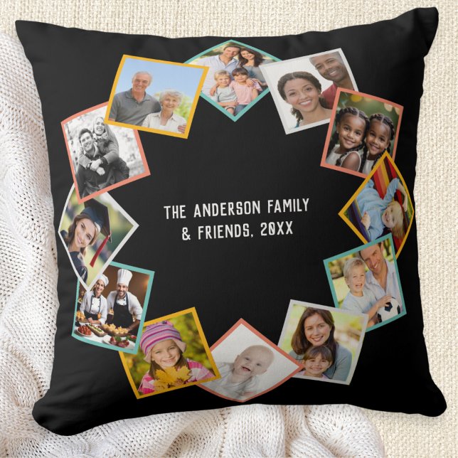 Custom Photo Collage Family and Friends Keepsake Throw Pillow (Create your own throw pillow, featuring photos of your family and friends, with text of your choice)
