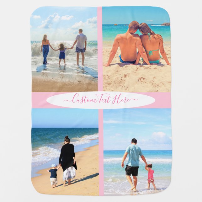 Custom Photo Collage Family Love Personalized Text Baby Blanket (Front)