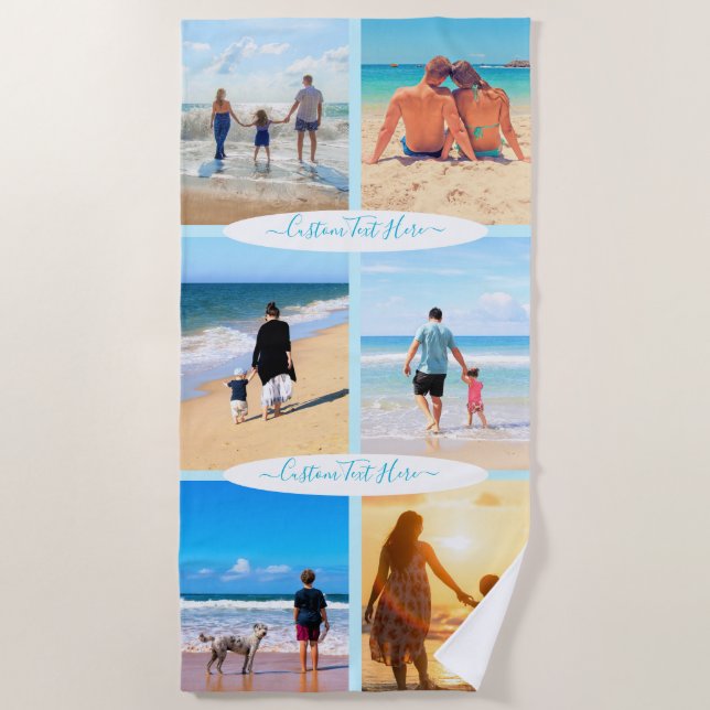Custom Photo Collage Family Love Personalized Text Beach Towel (Front)
