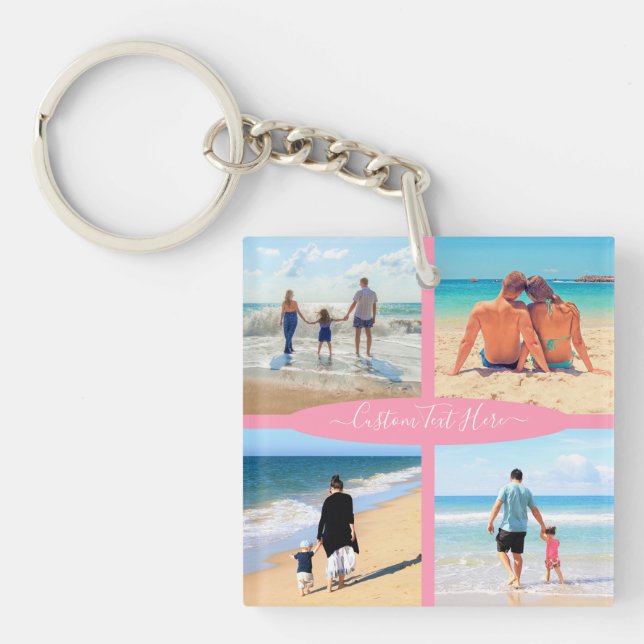Custom Photo Collage Family Love Personalized Text Keychain (Front)