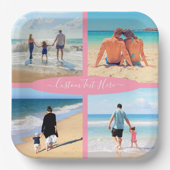 Custom Photo Collage Family Love Personalized Text Paper Plates (Front)