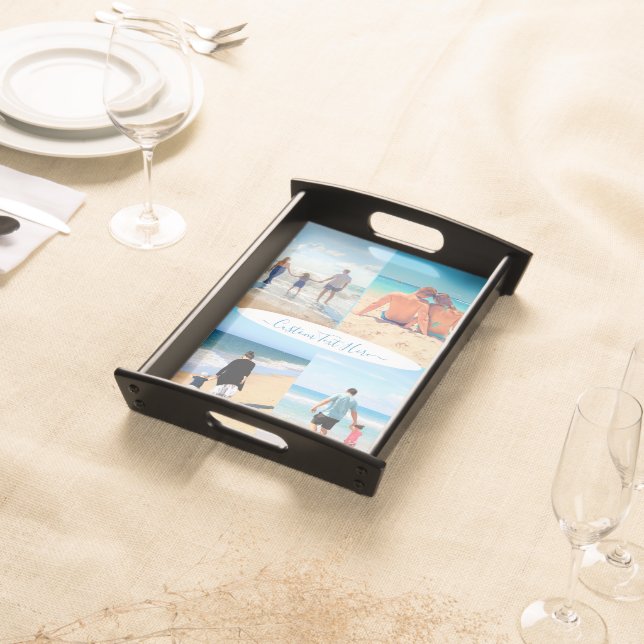 Custom Photo Collage Family Love Personalized Text Serving Tray (Front)