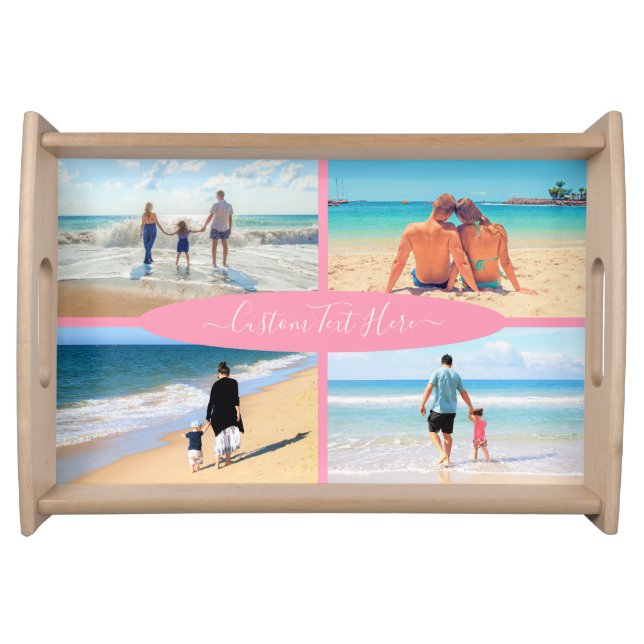 Custom Photo Collage Family Love Personalized Text Serving Tray (Front)