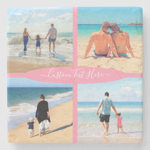 Custom Photo Collage Family Love Personalized Text Stone Coaster