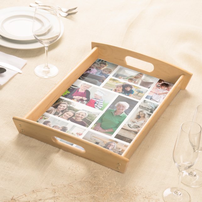 Custom Photo Collage Family Memory Template Serving Tray (Front)