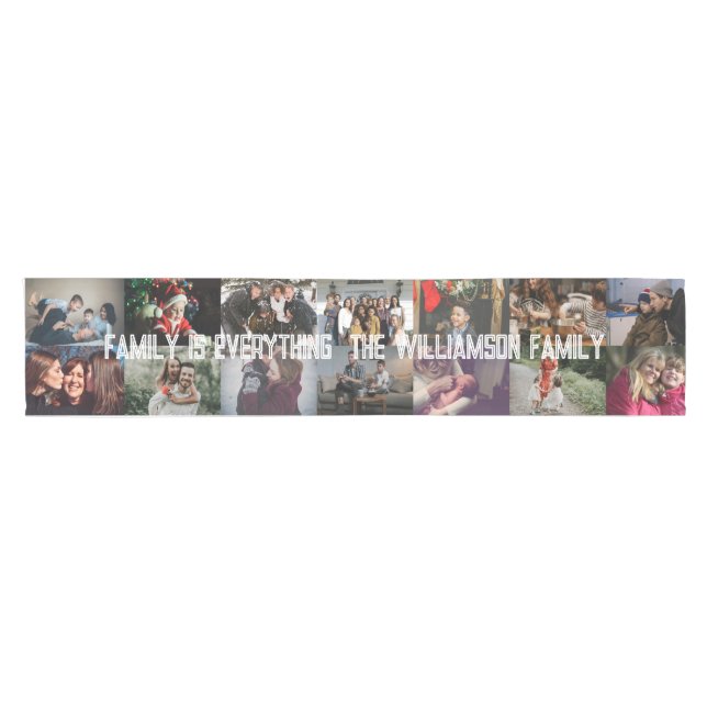 Custom Photo Collage Family Name 14 Family photos  Short Table Runner (Horizontal)