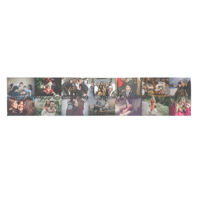 Custom Photo Collage Family Name 14 Family photos  Short Table Runner (Horizontal)