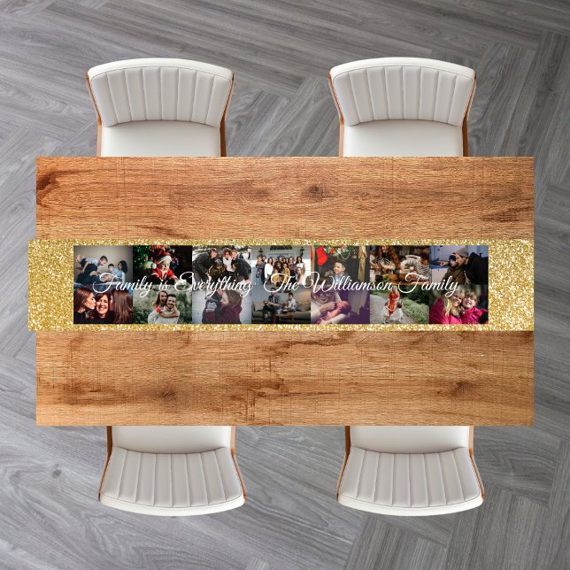 Custom Photo Collage Family Name 14 Family photos  Short Table Runner (Creator Uploaded)