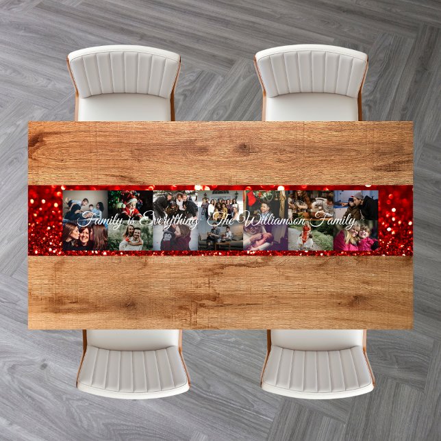 Custom Photo Collage Family Name 14 Family photos  Short Table Runner (Creator Uploaded)