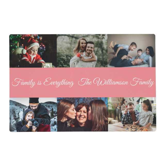 Custom Photo Collage Family Name 6 Family photos   Placemat (Front)